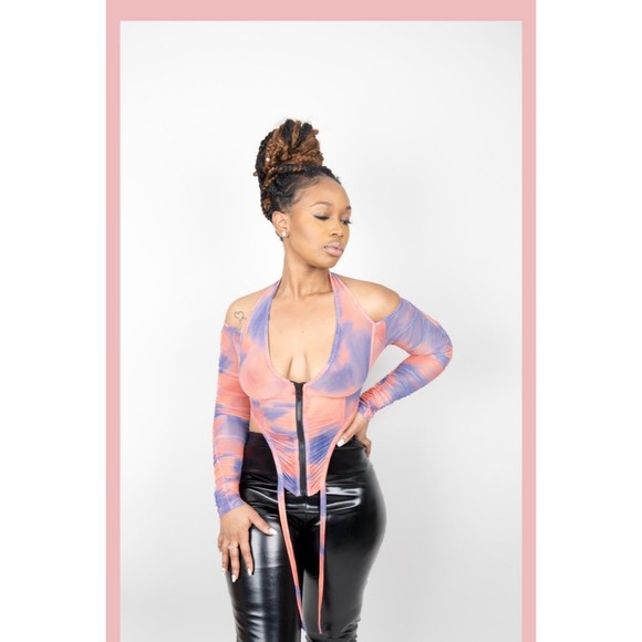 Mesh Long Sleeve Halter Top - Picture 1 of 3